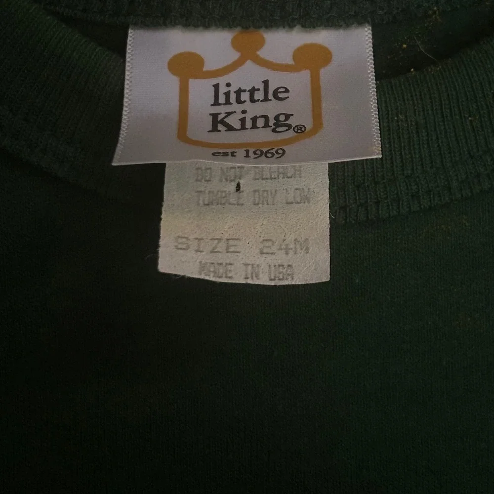 Little King Baby Green Fleece Long Sleeve Snap Bottom Romper Size 24M USA Made
